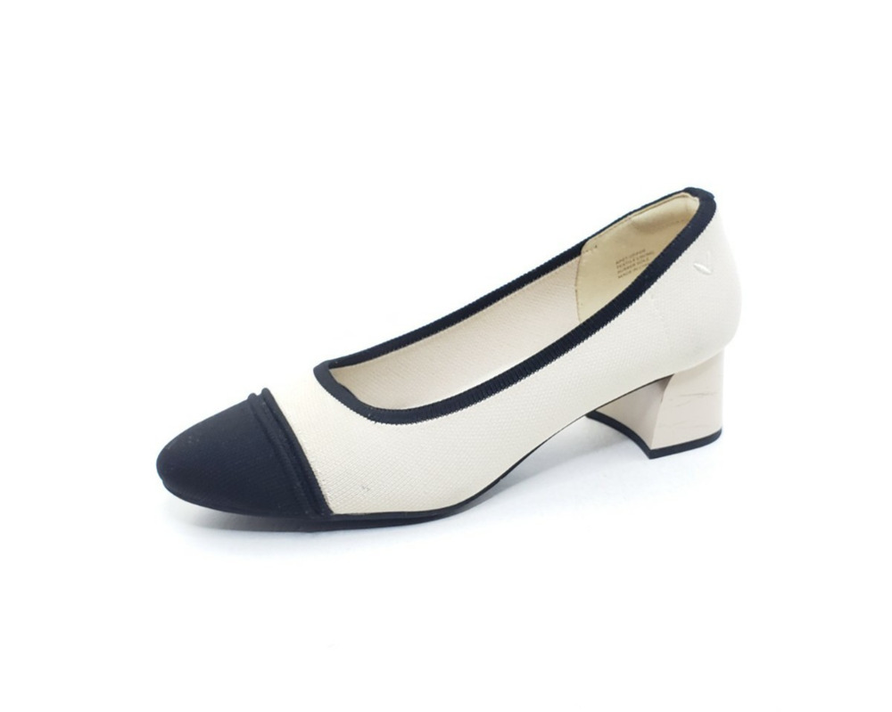 VIVAIA Julie Arch Pro Womens Block Heel Pumps Cap Toe Ivory Black Size 41